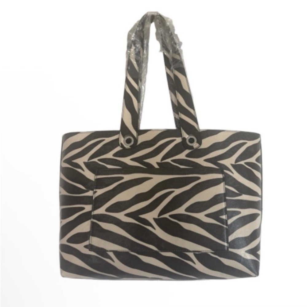 Carlos Santana Zebra-Pattern  2 piece Tote set in brown  and Cream